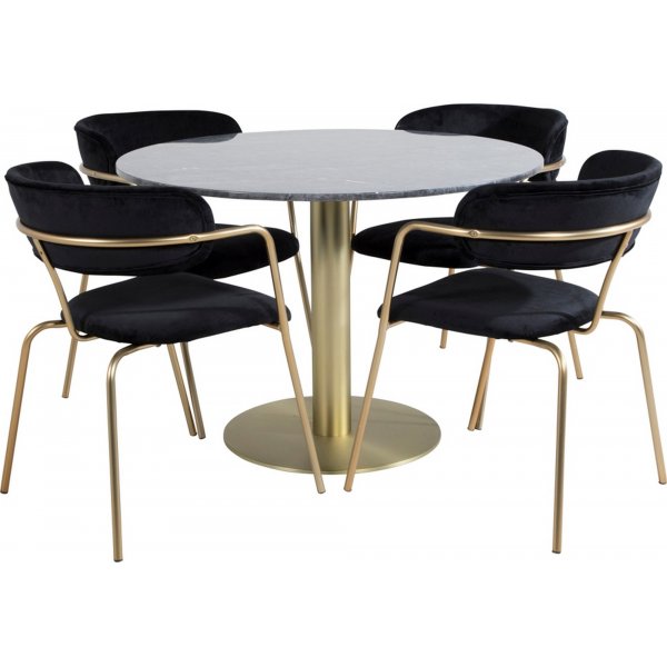 Kvarnbacken ruokapyt 106 cm - Tumma marmori/messinki