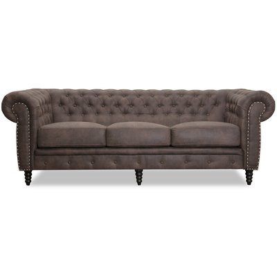 Ashford 3-istuttava chesterfield-sohva - Ruskea ekonahka + Huonekalujen hoitosarja tekstiileille