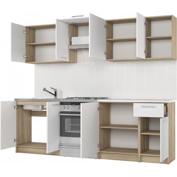 Daria tydellinen keitti 240 cm - Valkoinen/sonoma tammi