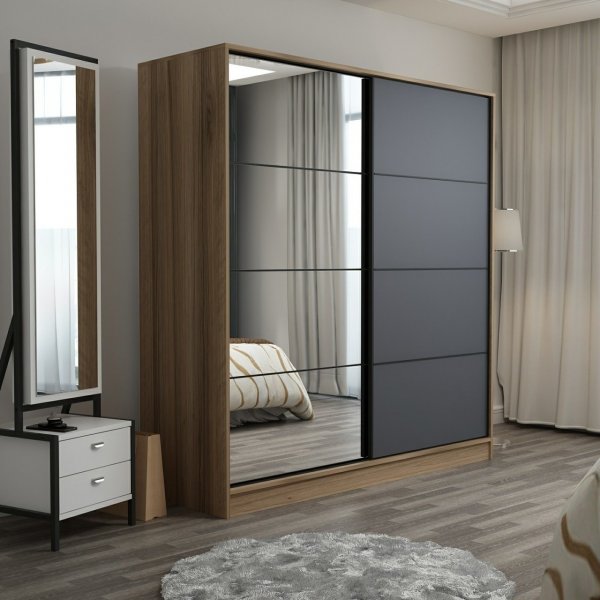 Kapusta vaatekaappi peiliovella, 220x52x210 cm - Ruskea/antrasiitti Kapusta vaatekaappi peiliovella, 220x52x210 cm - Ruskea/antrasiitti