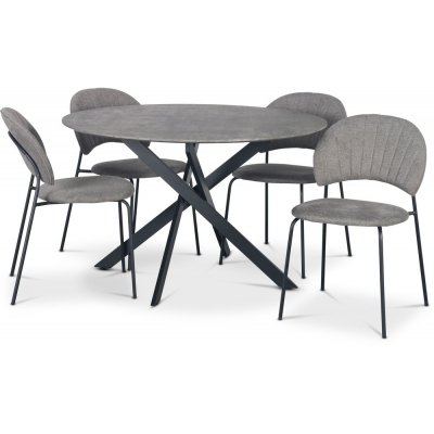 Hogrn ruokailuryhm 120 cm betonijljitelmpyt + 4 Hogrn harmaata tuolia