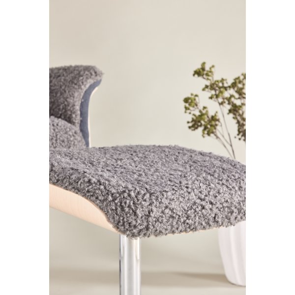 Nojatuoli jalkarahilla - Harmaa lampaannahkajljitelm/valkoiseksi maalattu tammi + Huonekalujen tekstiilien puhdistus