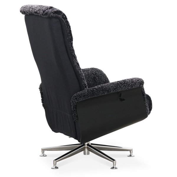 Nojatuoli jalkarahilla, aitoa lampaannahkaa, musta/tummanharmaa - Ulla + Huonekalujen puhdistus Nojatuoli jalkarahilla, aitoa lampaannahkaa, musta/tummanharmaa - Ulla + Huonekalujen puhdistus