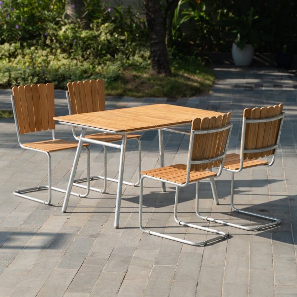 Mllan-ulkoryhm tiikki: 4 tuolia ja ruokapyt 120x80 cm