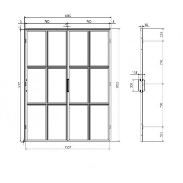 Teollinen lasiovi Dubbel kehyksell� - Valinnanvapaat mitat