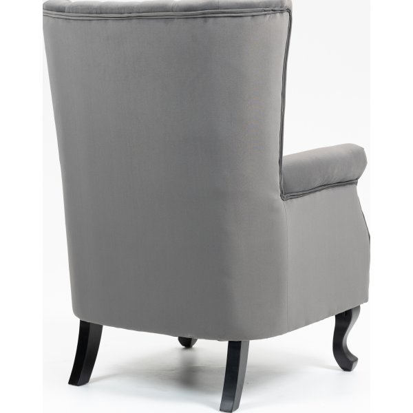 Korvaläpällinen nojatuoli harmaalla samettilla Korvaläpällinen nojatuoli harmaalla samettilla