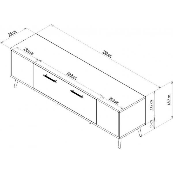 Valkoinen TV-taso kultaisilla yksityiskohdilla - 150 cm