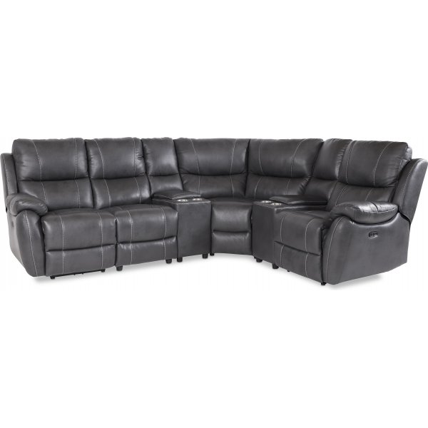 Recliner-kulmasohva Enjoy - Neljn istuttava (shkinen) harmaalla keinonahkalla (malli V)