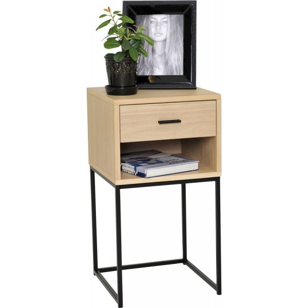 Domino yöpöytä hyllyllä - Valkoinen pigmentoitu tammiviilu Domino yöpöytä hyllyllä - Valkoinen pigmentoitu tammiviilu