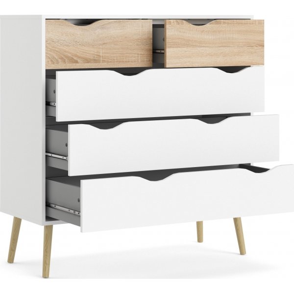 Oslon lipasto 5 laatikolla - Valkoinen/tammi Oslon lipasto 5 laatikolla - Valkoinen/tammi