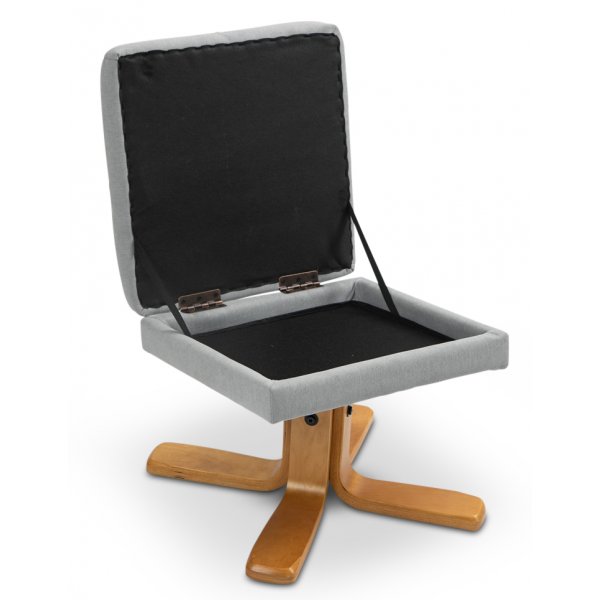 Duva sdettv nojatuoli, rahi ja silytystila - Harmaa kangas puisilla jaloilla