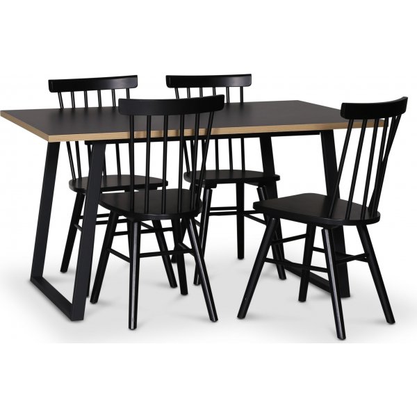 Edge 3.0 ruokailuryhmä 140x90 cm sis. 4 mustaa Orust tappituolia - musta korkeapainelaminaatti (HPL) + 3.00 x Huonekalujen jalat Edge 3.0 ruokailuryhmä 140x90 cm sis. 4 mustaa Orust tappituolia - musta korkeapainelaminaatti (HPL) + 3.00 x Huonekalujen jalat