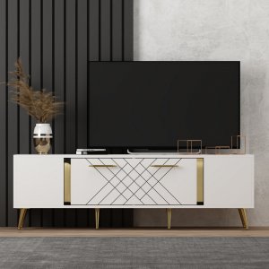 Valkoinen TV-taso kultaisilla yksityiskohdilla - 150 cm Valkoinen TV-taso kultaisilla yksityiskohdilla - 150 cm