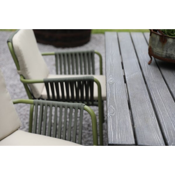 Ruokailuryhm� Scottsdale p�yt� 150 cm Shabby Chic harmaa sis�lt�� 4 vihre�� pinottavaa Lincoln tuolia