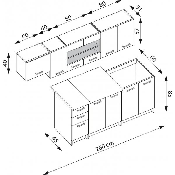 Perla tydellinen keitti 260 cm - Artisan tammi/matta tummanharmaa/wotan tammi