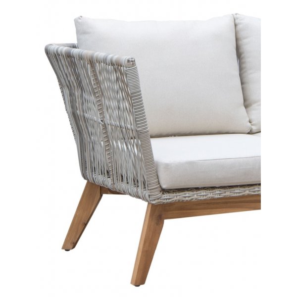 Inez ulkosohvasetti sohvap�yd�ll� - Harmaa keinorottinki ja akaasia | Kulmasohva