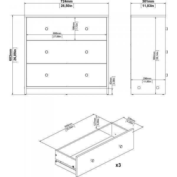 Toukokuun lipasto 3 laatikolla - Valkoinen Toukokuun lipasto 3 laatikolla - Valkoinen