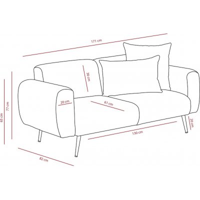 Flanko 2-istuttava sohva Antrasiitti